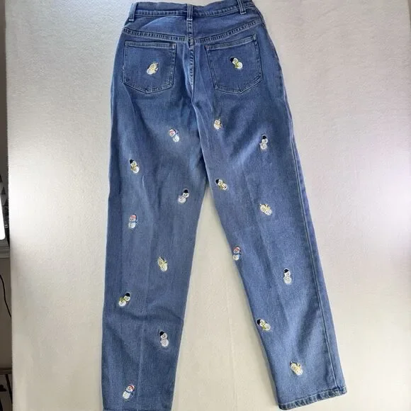 Quacker Factory High Rise Jeans Embroidered Snowmen Womens Size 6 - Picture 2 of 10